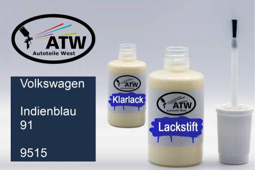 Volkswagen, Indienblau 91, 9515: 20ml Lackstift + 20ml Klarlack - Set, von ATW Autoteile West.